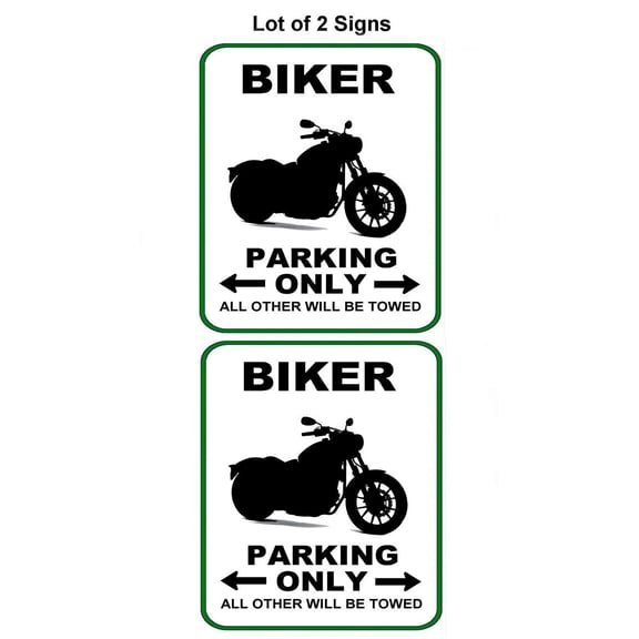 2 Count "Biker Parking Only" (v1) 11 inch by 9.5 inch Laminated Funny Sign