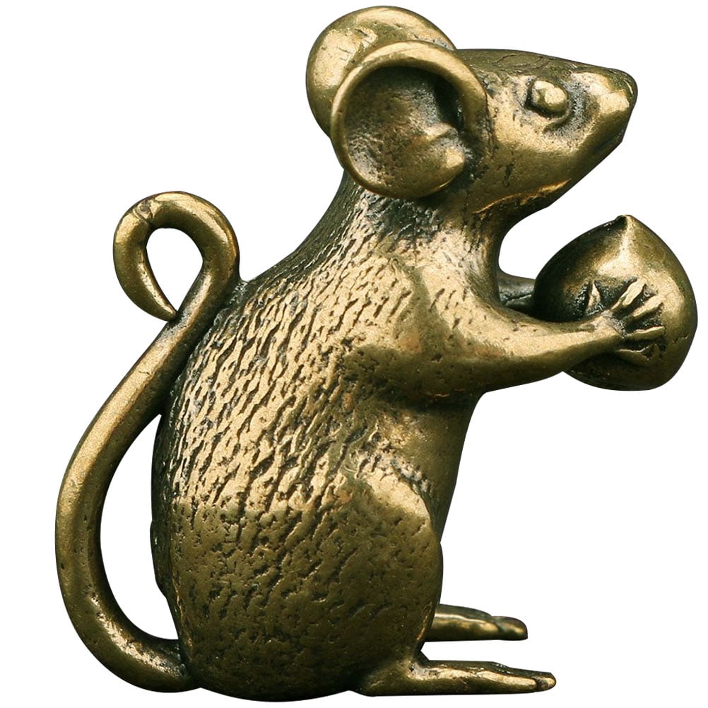 2 Count Brass Mouse Ornament Retro Rat Figurine Miniature Glass ...