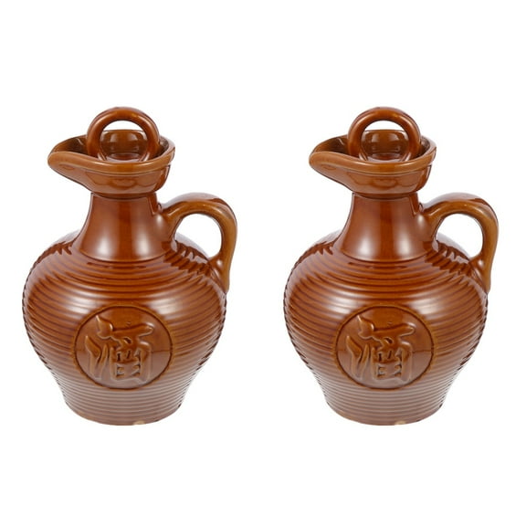 2 Count Clay Jug Beer Dispenser Wine Pot for Home Serving Container Ceramics Pitcher Portable Handle Drinks