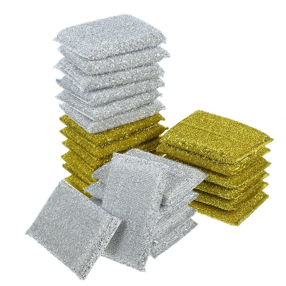LOLIPPYY Dishwashing Sponge Pad Golden Plated Silver, Powerful Scrubbing, Comfortable Grip, 48Pcs