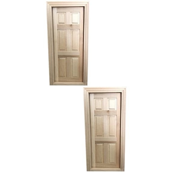 2 Count Dollhouse Miniature Decoration Furniture Model Wood Door with Lines Solid