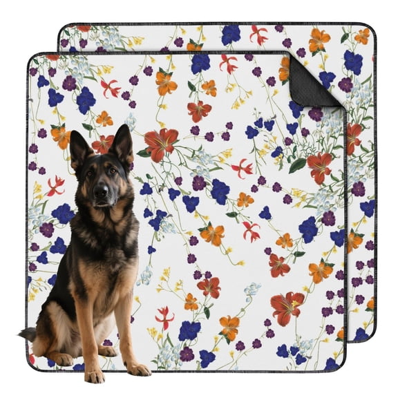 2-Count Extra Large Floral House Training Pads, Washable Reusable Puppy Potty Mats 48x48 Inch, Non-Slip Dog Crate Liners for Big Breed Area Setup