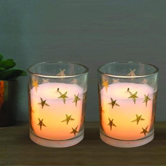 2 Count Flameless Glass LED Votive, Gold Star (Set of 2)