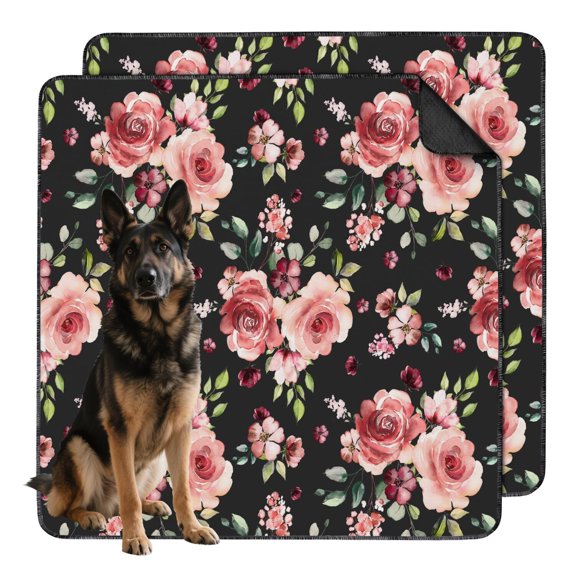 2-Count Floral Training Pads 48x48 Inch Washable Reusable Pet Potty Mats, Non-Slip Dog Crate Liners for Big Breed Indoor Area Setup