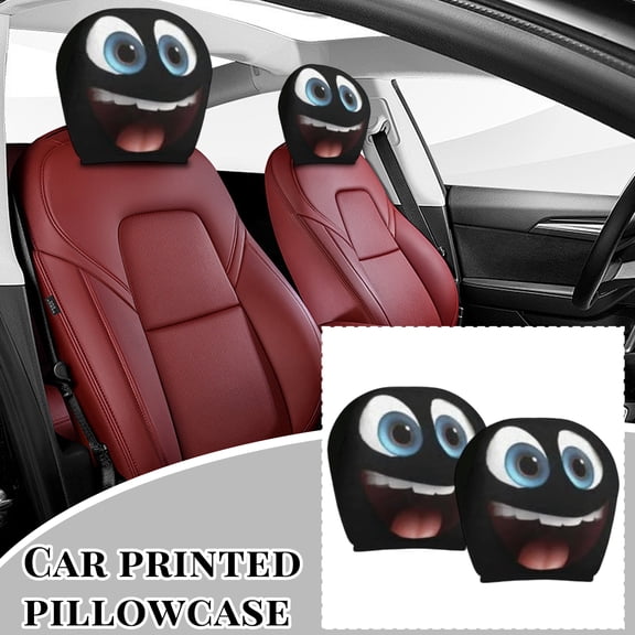 2 Count Funny Car Printed Pillowcase Universal Elastic Style For Most Car Models, Soft Skin-Friendly Headrest Cover With Firm Color Printing, Decorative & Practical Car