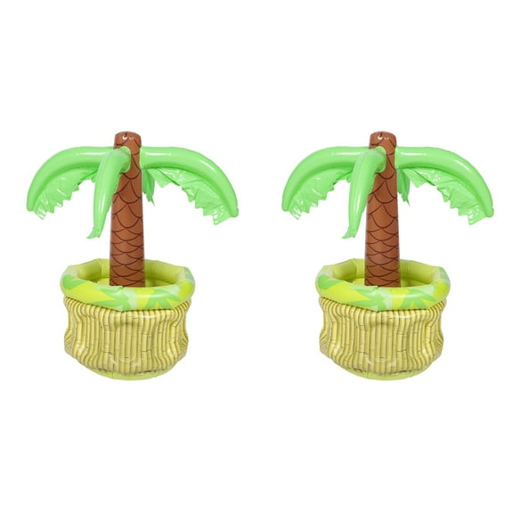 2 Count Hawaiian Party Decorations Inflatable Ice Holder Palm Tree Bucket Pool