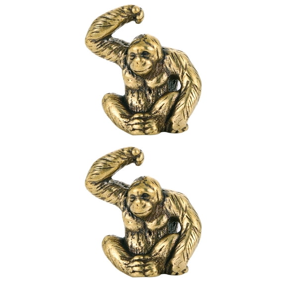 2 Count Home Figurine Brass Orangutan Ornament Gorilla Sculpture