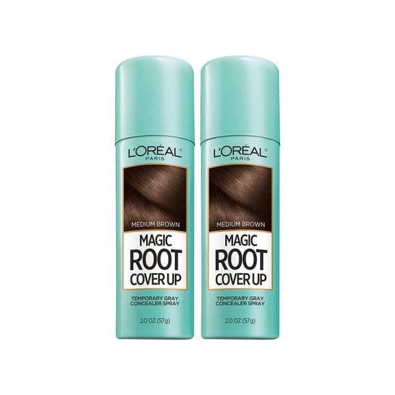 2 Count | L'Oreal Paris Magic Root Cover Up Temporary Gray Concealer Spray, Medium Brown 20 oz Spray