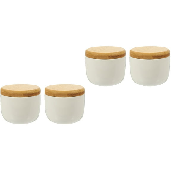 2 Count Match Latch Bamboo Lid Ceramic Jar Jars Tea with Leaf