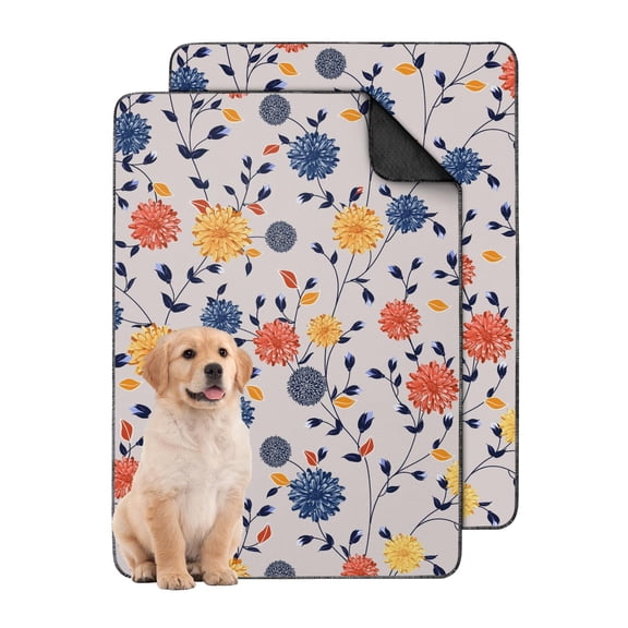 2-Count Medium Floral House Training Pads, Washable Reusable Puppy Potty Mats 24x35 Inch, Non-Slip Dog Crate Liners for Indoor Area Setup