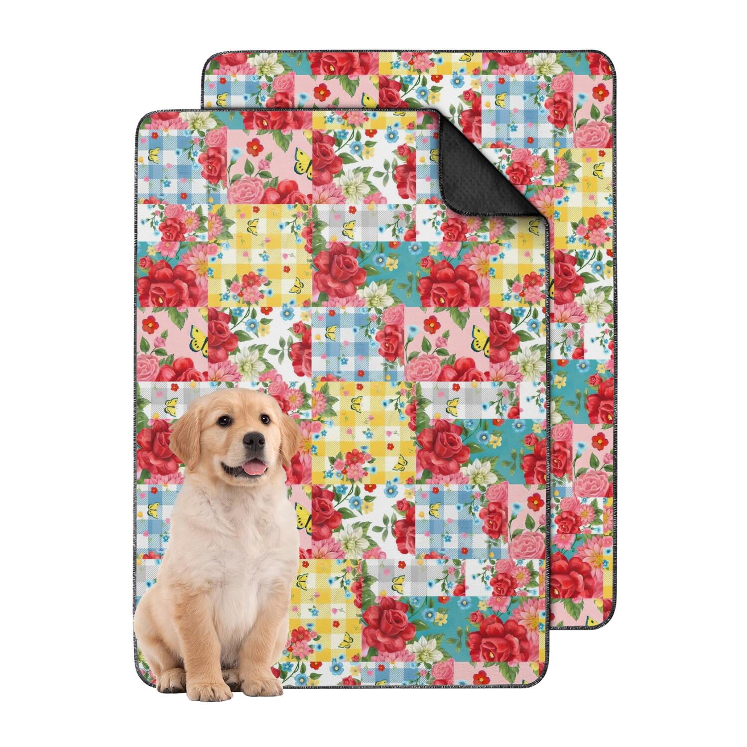 2-Count Medium Floral Potty Pads, Washable Reusable Dog House Training ... - Dog Crate Liners With Texture For Better Traction