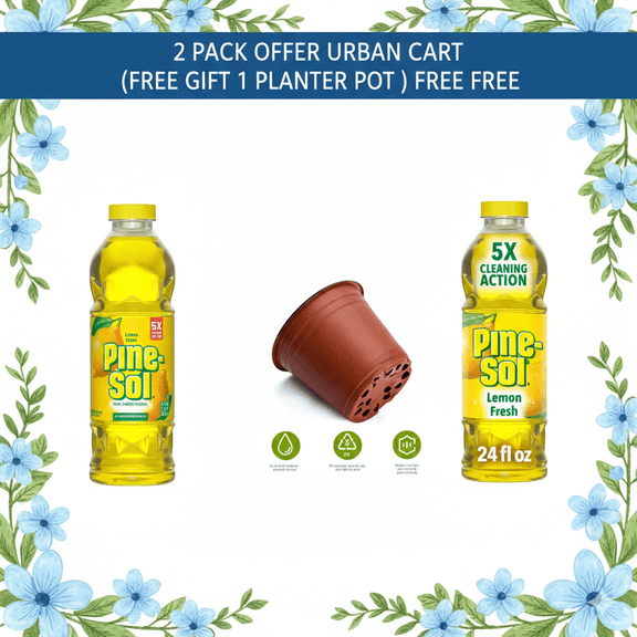 (2 Count ) Pine-Sol Multi-Surface Floor Cleaner, Lemon Fresh,( With Disposable Planter 1 Pot ) Urban Car Gift Pack