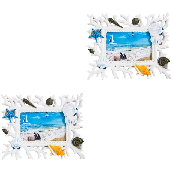 2 Count Resin Photo Frame Coastal Decor Seashell Picture Baby White