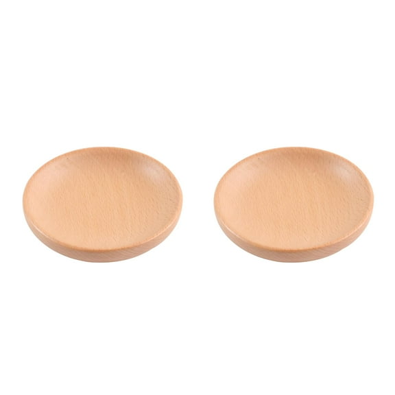 2 Count Round Wood Plate Serving Dish Dinnerware Tray Waste with Handles