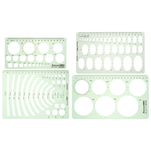 2 Count Ruler Circle Stencil Oval Templates for Drawing Palette Green
