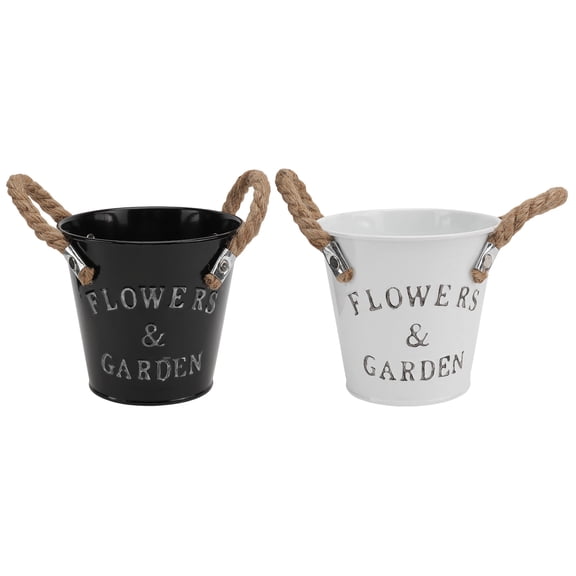 2 Count Small Galvanized Buckets Tin Flower Pot Indoor Decoration