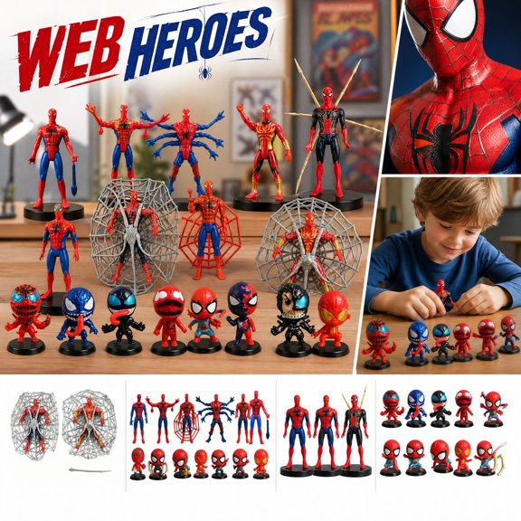 2 Count Spider Action Figure Pack, 7.99 Inch Various Superhero Multi‑Hero Non‑Movable Models, Home Desktop Display Decor Gift Set, Teen Boys Girls Collectible Playset