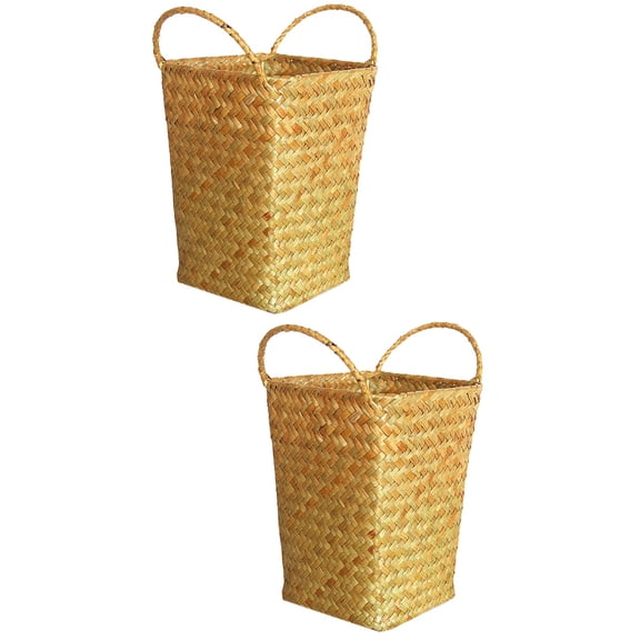 2 Count Storage Storage Bins Rattan Basket Braided Basket 12X12CM Yellow
