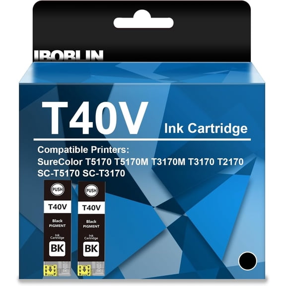 2 Count T40V Black Ink Cartridge 60ML High Capacity Reference T40V110 T40W110 Compatible with Epson SureColor T2170 T3170 T3170M T5170 T5170M SC-T3170 SC-T5170 Large Format Printers
