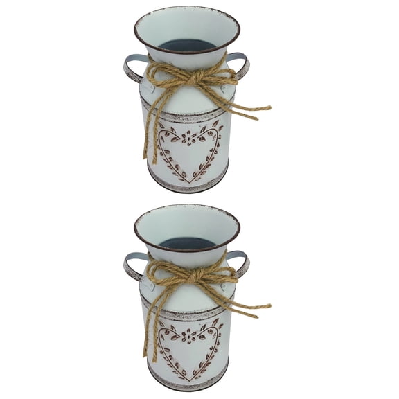 2 Count Tin Vase Vases for Flowers Decorations Country Grey