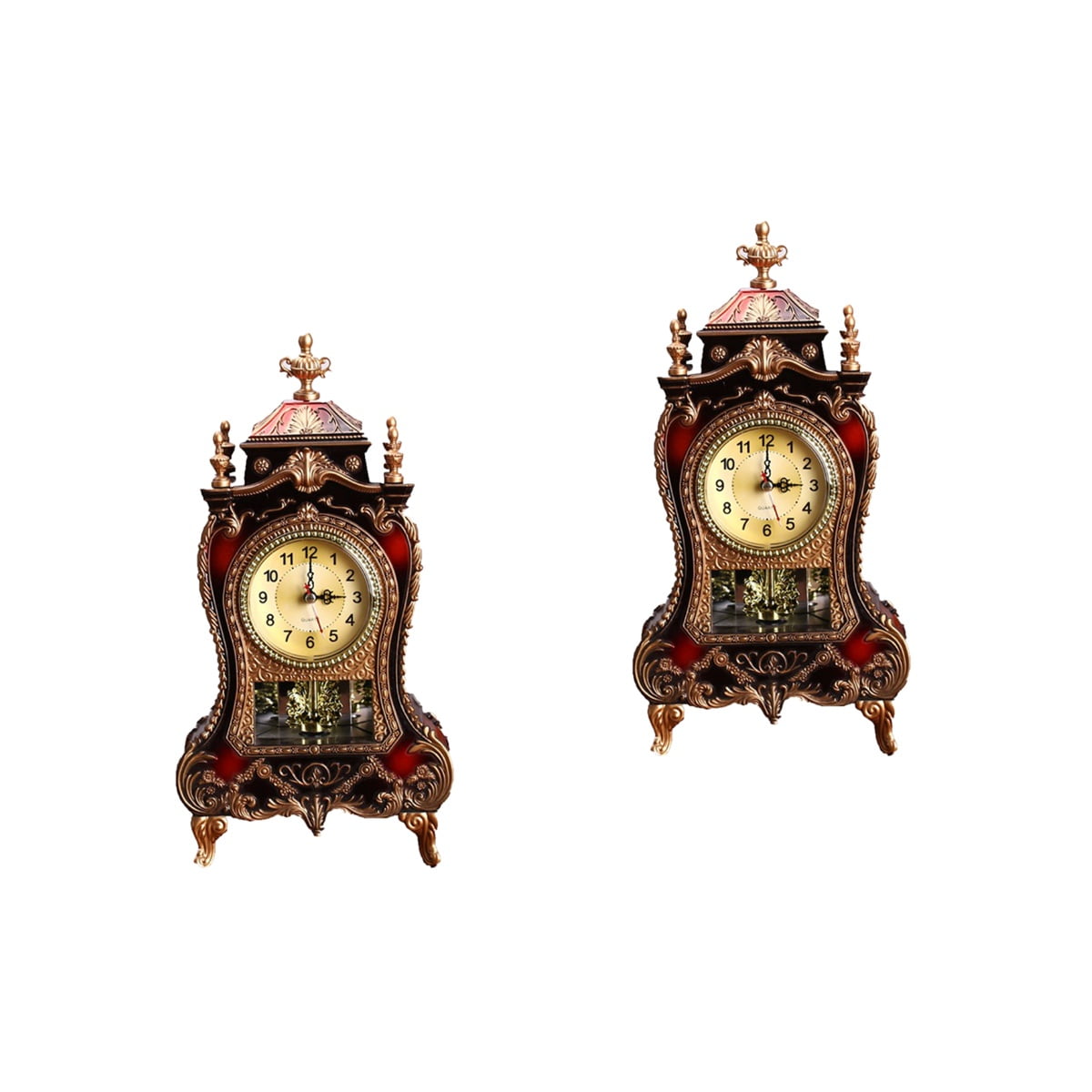 2 Count Vintage Wall Clock Alarm Clocks Home Decor Battery Office Brown ...