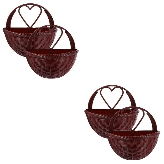 2 Count Wall Side Rattan Container Weaving Hanging Flower Basket Ornamental