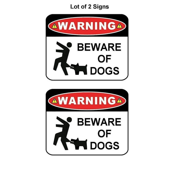 2 Count "Warning Beware of Dogs" 11 inch by 9.5 inch Laminated Dog Sign