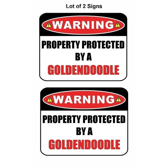 2-Count Warning Property Protected by a Goldendoodle 9 inch x 11.5 inch Laminated Dog Sign