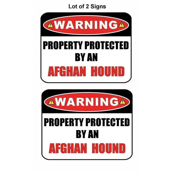 2-Count Warning Property Protected by an Afghan Hound 9 inch x 11.5 inch Laminated Dog Sign