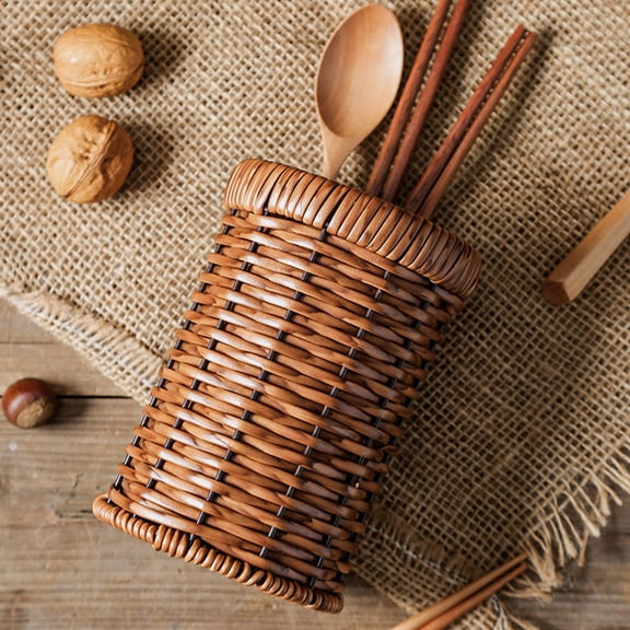 2 Count Wicker Basket Kitchen Utensils Countertop Cutlery Organizer Forks Spoons Fruit Storage
