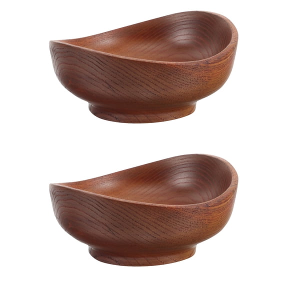 Set of 2 Wooden Bowls for Fruit and Salad, Decorative Countertop Serving Dishes, Natural Rustic Kitchenware