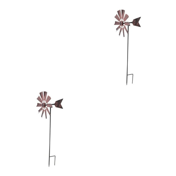 2 Count Wrought Iron Metal Windmill Modern Farmhouse Decor Toy Plant Retro