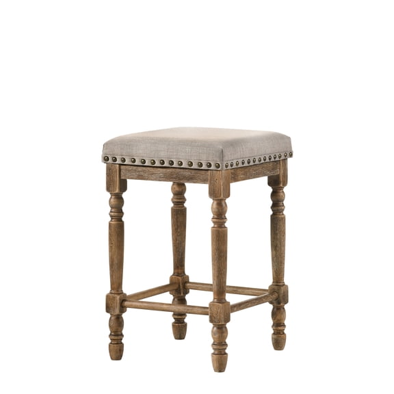 2 Counter Stools - Beige Upholstered & Rustic Weathered Oak Look Height Stool (2), Fabric Comfort, Style, Fits Seamlessly In Any Decor