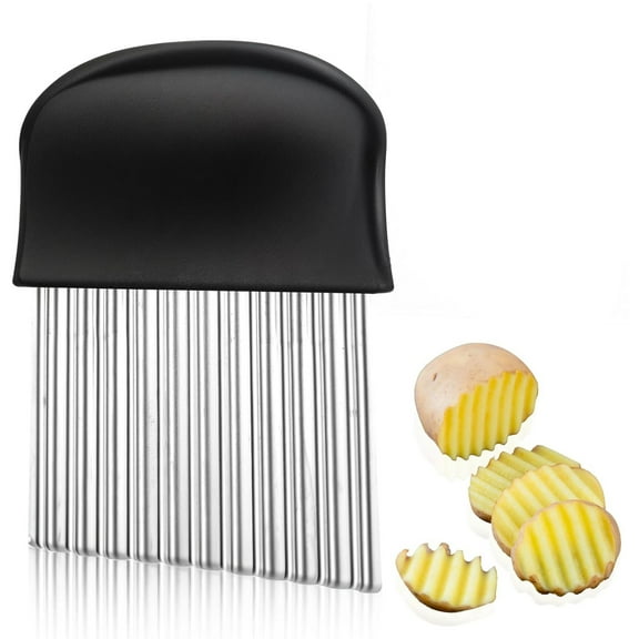 2 Counts Crinkle Cutter, Stainless Steel French Fry Cutter for Potatoes, Chip Vegetable Crinkle Wavy Slicer for Potato Carrot