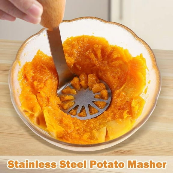 2 Counts Mini Potato Masher, Stainless Steel Masher with Wood Non Slip Handle, Avocado Bean Vegetable Masher for Kitchen