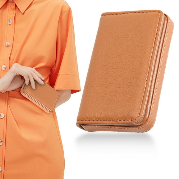 Under $2, Credit Card Holder, Pu Leather Credit Card Holder, Portable Business Card Case with Metal Accent, Leather Credit Card Holder, Beige by Goohae