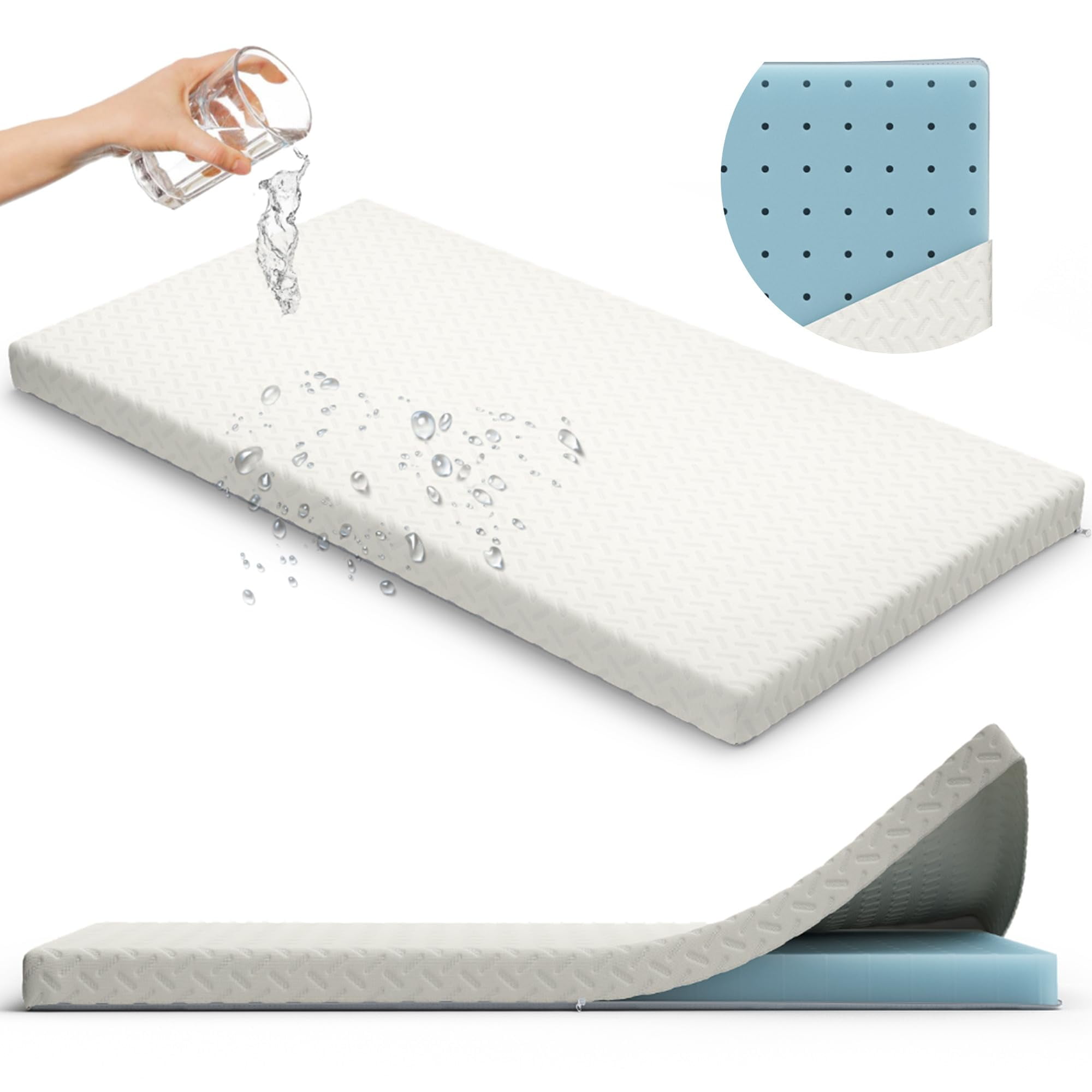 2" Crib Mattress Topper Memory Foam - Waterproof Breathable Soft Washable Cover 52" X28" X Fits Standard Size Cribs & Toddler Beds By