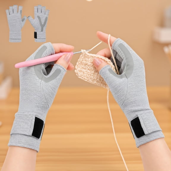 2 Crochet Gloves, Size , Half Finger Design with Anti-Slip Grip and Adjustable Wrist Strap for Knitting and Crafting
