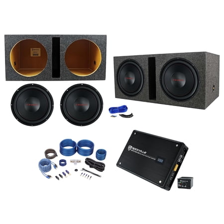 (2) Crunch CRW12D4 12" 800w Subwoofers+Vented Sub Box+Mono Amplifier+Amp Kit
