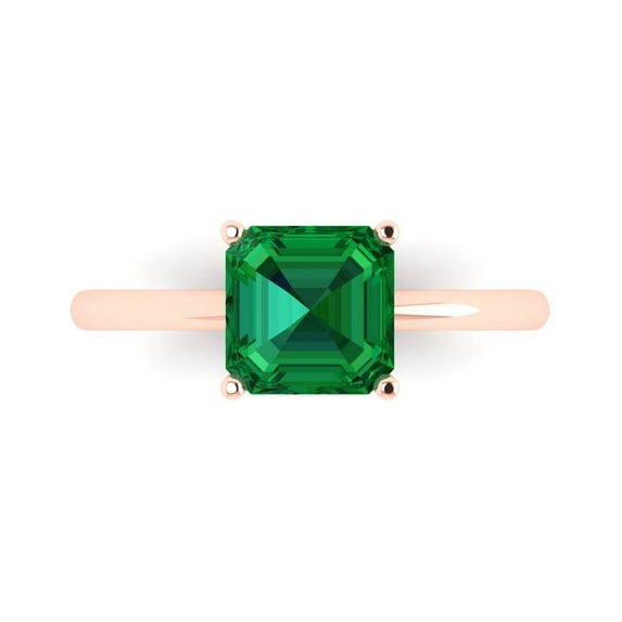 Solitaire Engagement Ring for Women - 2ct Simulated Emerald in 14K Rose Gold Promise Ring
