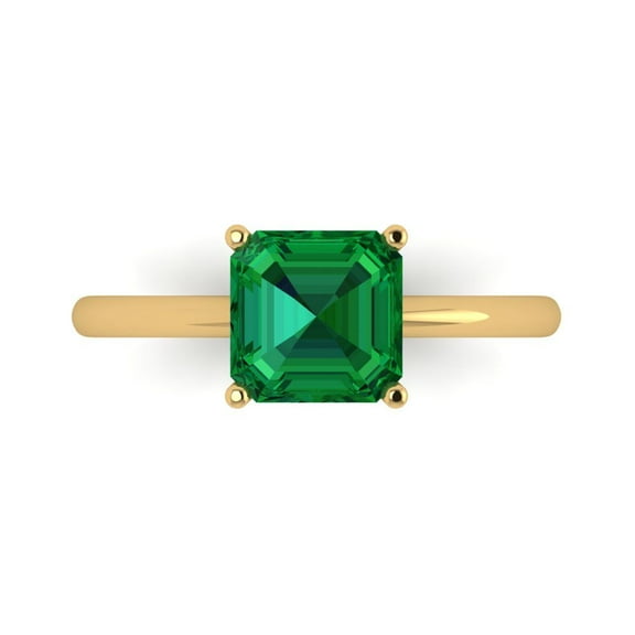 Solitaire Engagement Ring for Women - 2ct Simulated Emerald in 18K Yellow Gold Promise Ring