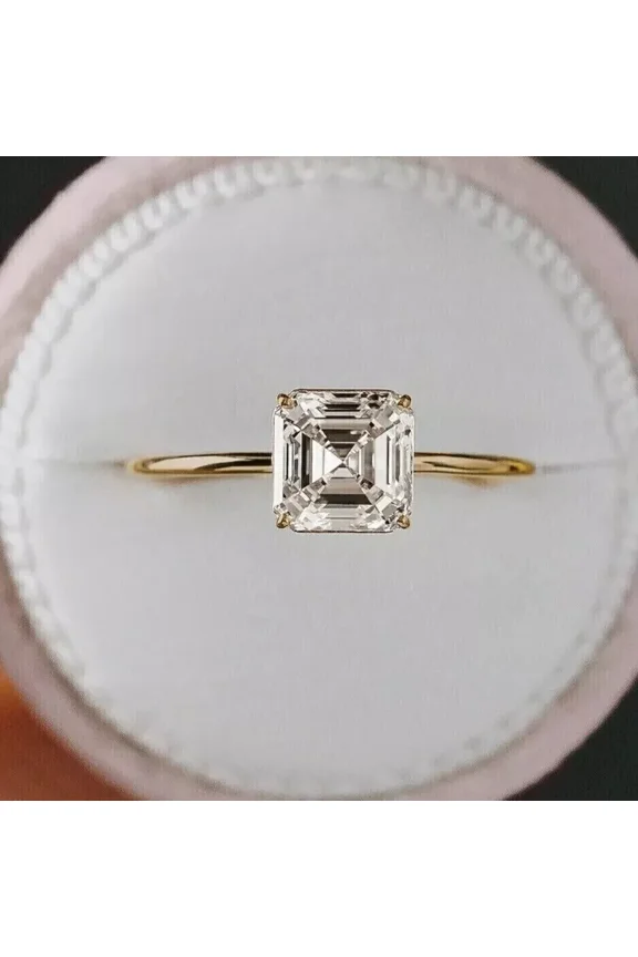 2 Ct Asscher Cut Lab Created Diamond Engagement Solitaire Ring 14k Yellow Gold Plated