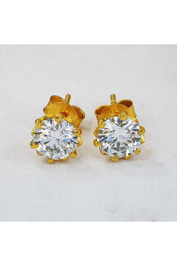 2 Ct Certified Diamond Solitaire Studs, Great Shine & Bling, Yellow Finish-VIDEO