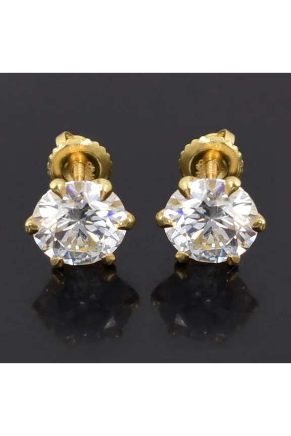 2 Ct Certified White Diamond Solitaire Studs, Yellow Gold Finish-Great Sparkle.