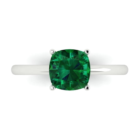Solitaire Engagement Ring for Women - 2ct Simulated Emerald in 14K White Gold Promise Ring