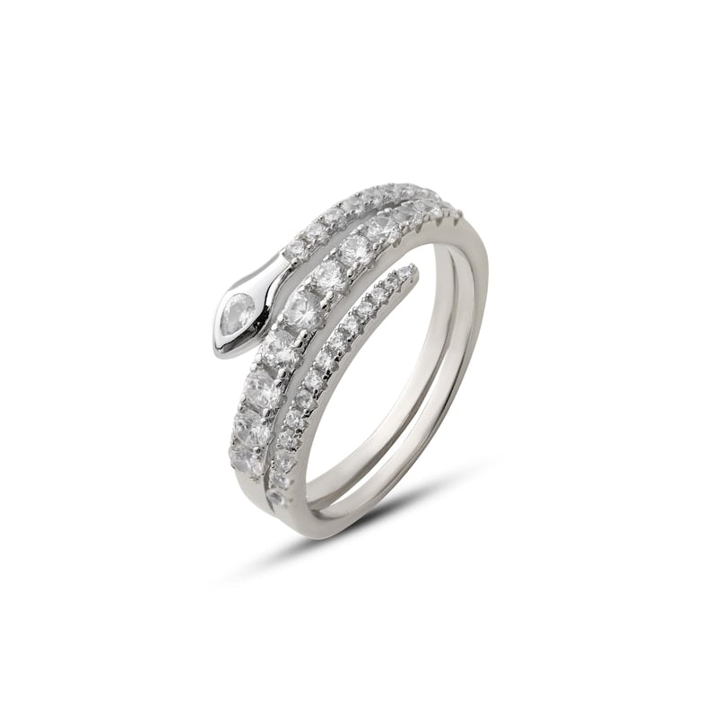 2 Ct Elegant Snake Design Lab Grown Diamond Ring, Adjustable 14K White ...