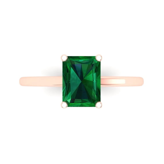 Solitaire Engagement Ring for Women - 2ct Simulated Emerald in 14K Rose Gold Promise Ring