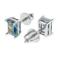thumbnail image 1 of 2 Ct Emerald Cut Studs Blue Moissanite 14K White Solid Solid Gold Everyday Dainty Earrings Screw Back, 1 of 7