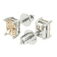 thumbnail image 1 of 2 Ct Emerald Cut Studs Natural Morganite 18K White Solid Solid Gold Everyday Dainty Earrings Screw Back, 1 of 7
