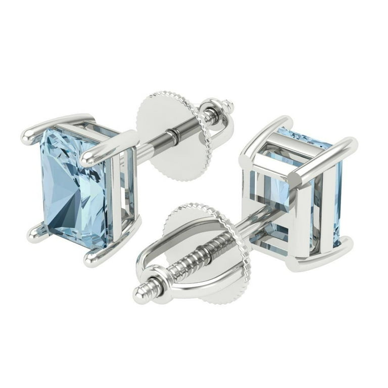 4 ct Brilliant Round Cut Solitaire Studs Designer Genuine Flawless Natural Sky Blue Topaz good Stone 14K 18K White Gold Earrings Screw back